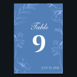 Elegant Dusty Blue Floral Line Art Wedding Kaart<br><div class="desc">Guide your guests to their seats in style with this elegant dusty blue floral line art wedding table number card. Featuring delicate fine art botanical illustrations framing clean, modern typography, this design effortlessly brings a touch of timeless luxury and minimalist sophistication to your reception decor. Easily customize the table number...</div>