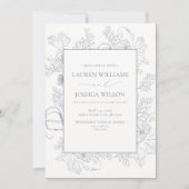 Elegant Dusty Blue Floral Line Art Wedding Kaart (Voorkant)