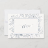 Elegant Dusty Blue Floral Line Art Wedding QR Code RSVP Kaartje (Voorkant)
