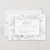Elegant Dusty Blue Floral Line Art Wedding RSVP Kaartje (Voorkant)