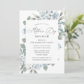 Elegant Dusty Blue Floral Moederdag Brunch Kaart (Staand voorkant)