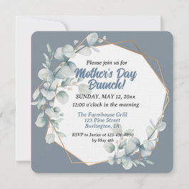 Elegant Dusty Blue Floral Moederdag Brunch Kaart