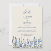 Elegant Dusty Blue Floral Monogram Bruiloft Kaart (Voorkant)