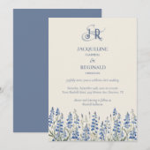 Elegant Dusty Blue Floral Monogram Bruiloft Kaart (Voorkant / Achterkant)
