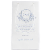 Elegant Dusty Blue Floral Monogram Crest Wedding Klein Cadeauzakje (Voorkant)