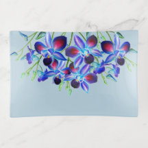 Elegant Dusty Blue Floral Orchids Waterverf
