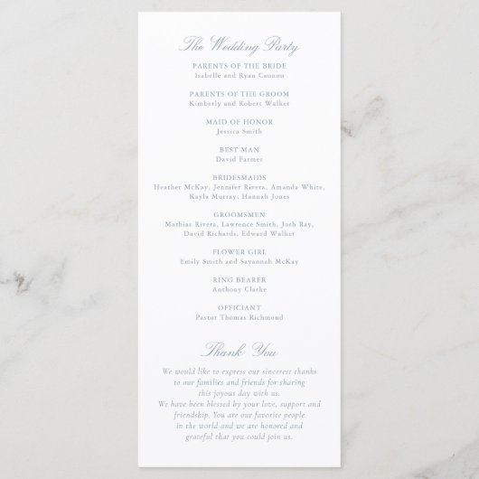 Elegant Dusty Blue  Floral Ornament Wedding Programmakaart (Achterkant)