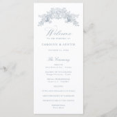 Elegant Dusty Blue  Floral Ornament Wedding Programmakaart (Voorkant)