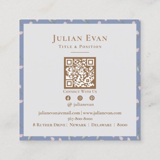 Elegant Dusty Blue Floral Pattern Visitekaartje (Achterkant)