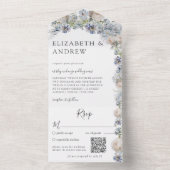 Elegant Dusty Blue Floral QR Code All In One Uitnodiging (Binnen)