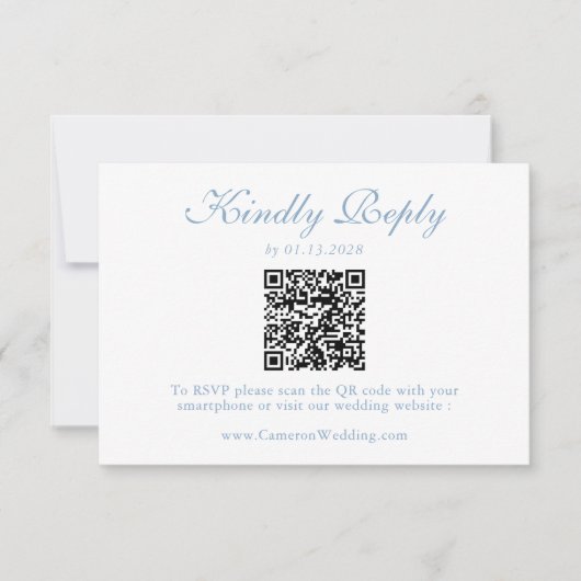 Elegant Dusty Blue Floral QR Code Wedding RSVP  (Voorkant)