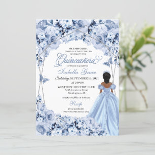 Elegant Dusty Blue Floral Quinceanera Kaart