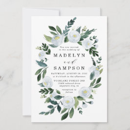 Elegant Dusty Blue Floral Rustic Garden Wedding Kaart
