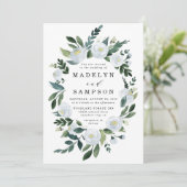 Elegant Dusty Blue Floral Rustic Garden Wedding Kaart (Staand voorkant)