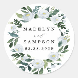 Elegant Dusty Blue Floral Rustic Garden Wedding Ronde Sticker