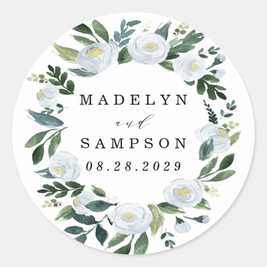 Elegant Dusty Blue Floral Rustic Garden Wedding Ronde Sticker (Voorkant)