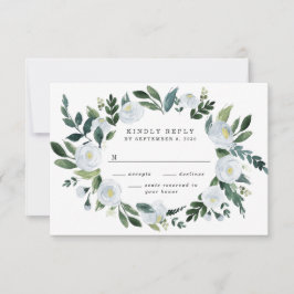 Elegant Dusty Blue Floral Rustic Garden Wedding RSVP Kaartje