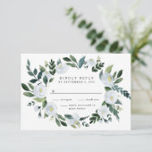 Elegant Dusty Blue Floral Rustic Garden Wedding RSVP Kaartje (Staand voorkant)