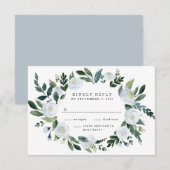 Elegant Dusty Blue Floral Rustic Garden Wedding RSVP Kaartje (Voorkant / Achterkant)