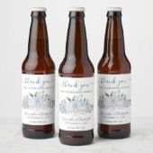 Elegant Dusty Blue Floral Rustic Wedding Bedankt Bier Etiket (Flessen)
