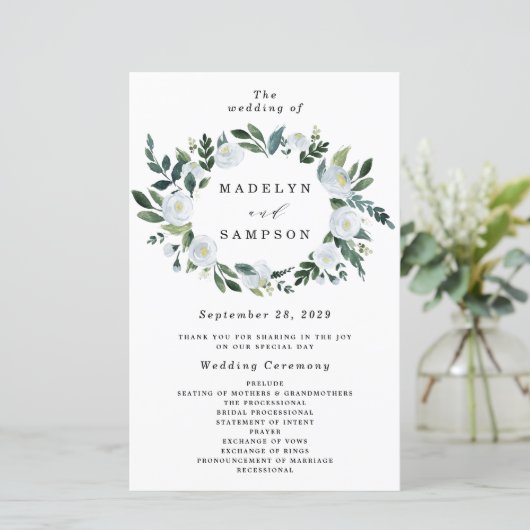 Elegant Dusty Blue Floral Rustic Wedding Programs (Staand voorkant)