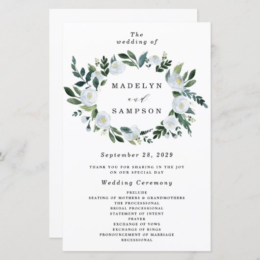 Elegant Dusty Blue Floral Rustic Wedding Programs (Voorkant / Achterkant)