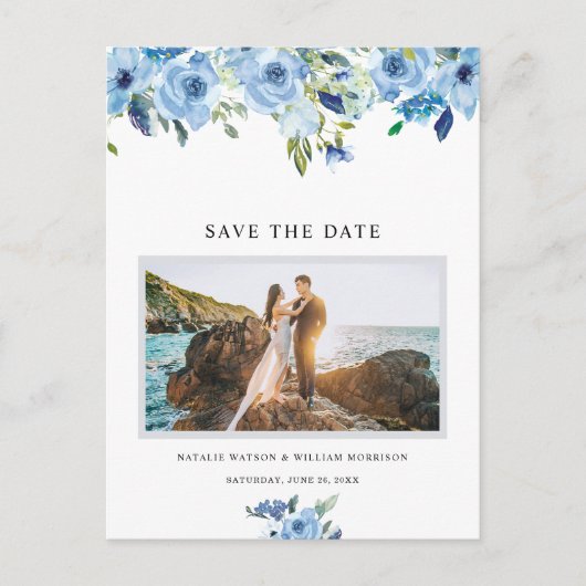 Elegant Dusty Blue Floral Save the Date Briefkaart (Voorkant)