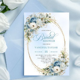 Elegant Dusty Blue Floral Script Bridal Shower   Kaart