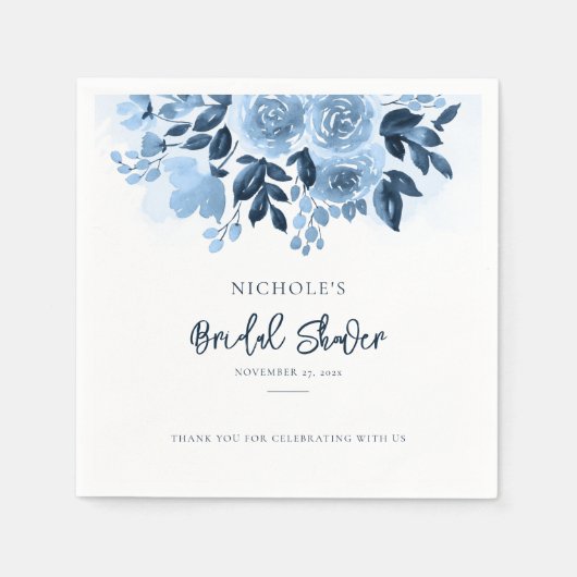Elegant Dusty Blue Floral Script Vrijgezellenfeest Servet (Voorkant)