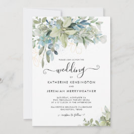 Elegant Dusty Blue Floral Script Wedding Kaart