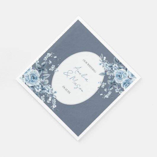 Elegant Dusty Blue Floral Script Wedding Servet (Hoek)