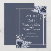 Elegant Dusty Blue Floral sla de datum op Kaart (Voorkant / Achterkant)