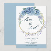 Elegant Dusty Blue Floral sla de datum op Kaart (Voorkant / Achterkant)