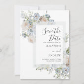 Elegant Dusty Blue Floral sla de datum op Save The Date (Voorkant)
