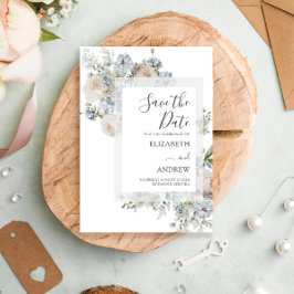 Elegant Dusty Blue Floral sla de datum op Save The Date