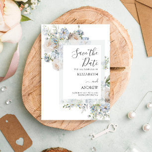 Elegant Dusty Blue Floral sla de datum op Save The Date