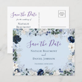 Elegant Dusty Blue Floral sla de datum op Uitnodiging Briefkaart