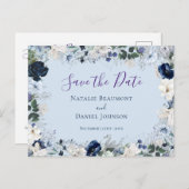 Elegant Dusty Blue Floral sla de datum op Uitnodiging Briefkaart (Voorkant / Achterkant)