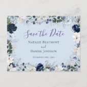 Elegant Dusty Blue Floral sla de datum op Uitnodiging Briefkaart (Voorkant)