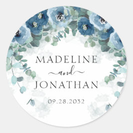 Elegant Dusty Blue Floral Square Border Wedding Ronde Sticker