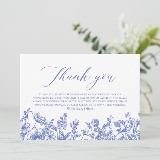 Elegant Dusty Blue Floral Vrijgezellenfeest Bedankkaart (Staand voorkant)