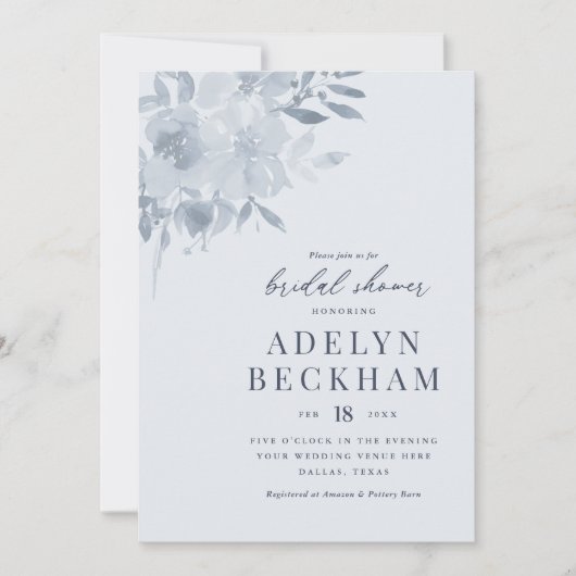 Elegant Dusty Blue Floral Vrijgezellenfeest Kaart (Voorkant)