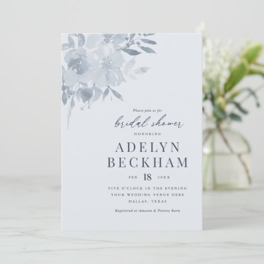 Elegant Dusty Blue Floral Vrijgezellenfeest Kaart (Staand voorkant)