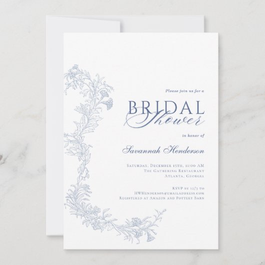 Elegant Dusty Blue Floral Vrijgezellenfeest Kaart (Voorkant)