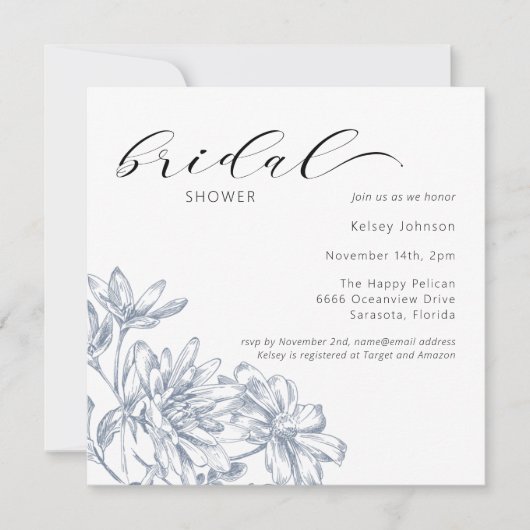 Elegant Dusty Blue Floral Vrijgezellenfeest Kaart (Voorkant)