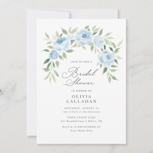 Elegant Dusty Blue Floral Vrijgezellenfeest Kaart (Voorkant)