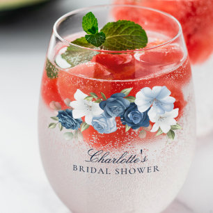 Elegant Dusty Blue Floral Vrijgezellenfeest Wijnglas Zonder Voet