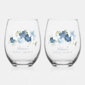 Elegant Dusty Blue Floral Vrijgezellenfeest Wijnglas Zonder Voet (Voorkant)