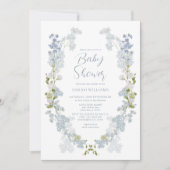 Elegant Dusty Blue Floral Waterverf Baby shower Kaart (Voorkant)