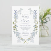 Elegant Dusty Blue Floral Waterverf Baby shower Kaart (Staand voorkant)